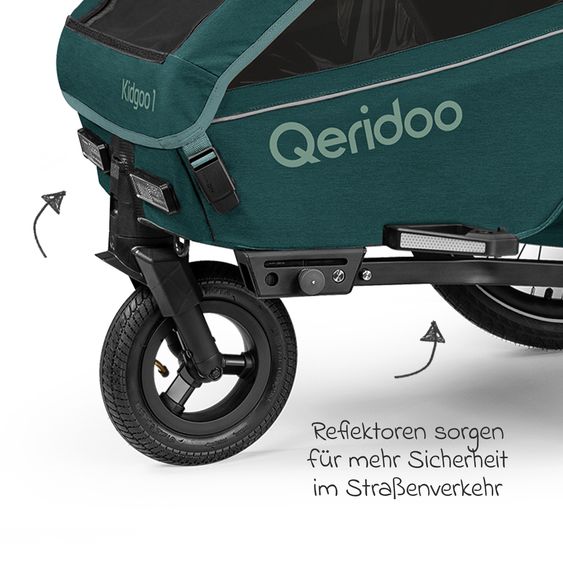 Qeridoo Kinderfahrradanhänger & Buggy Kidgoo 1 für 1 Kind (bis 50 kg) mit Kupplung, Dämpfsystem, XL-Kofferraum - Pacific Blue