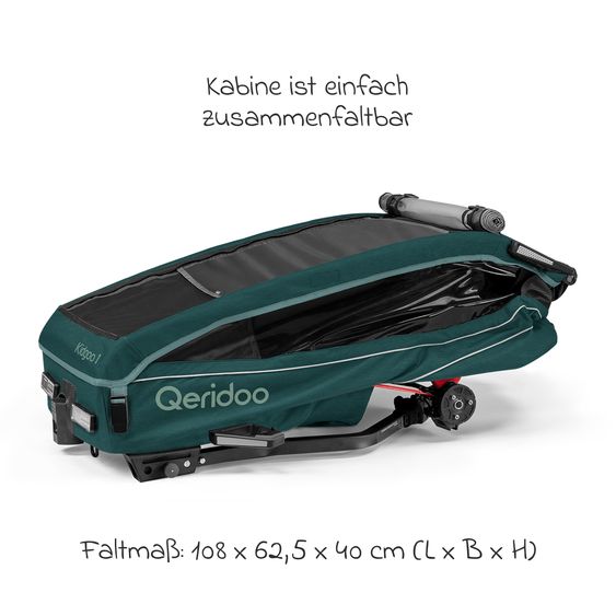Qeridoo Kinderfahrradanhänger & Buggy Kidgoo 1 für 1 Kind (bis 50 kg) mit Kupplung, Dämpfsystem, XL-Kofferraum - Pacific Blue