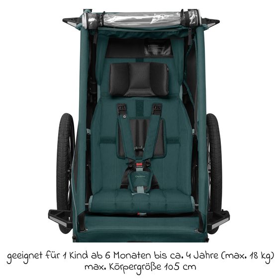 Qeridoo Kinderfahrradanhänger & Buggy Kidgoo 1 für 1 Kind (bis 50 kg) mit Kupplung, Dämpfsystem, XL-Kofferraum - Pacific Blue