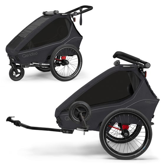Qeridoo Kinderfahrradanhänger & Buggy Kidgoo 1 für 1 Kind (bis 50 kg) mit Kupplung, Dämpfsystem, XL-Kofferraum - Phantom Grey