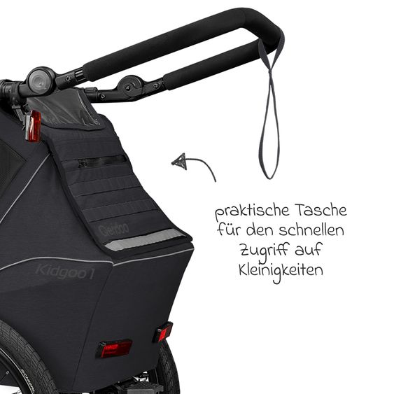 Qeridoo Kinderfahrradanhänger & Buggy Kidgoo 1 für 1 Kind (bis 50 kg) mit Kupplung, Dämpfsystem, XL-Kofferraum - Phantom Grey