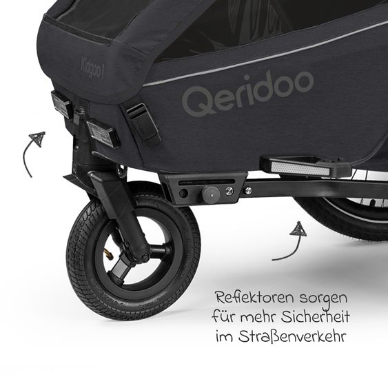 Qeridoo Kinderfahrradanhänger & Buggy Kidgoo 1 für 1 Kind (bis 50 kg) mit Kupplung, Dämpfsystem, XL-Kofferraum - Phantom Grey