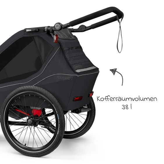 Qeridoo Kinderfahrradanhänger & Buggy Kidgoo 1 für 1 Kind (bis 50 kg) mit Kupplung, Dämpfsystem, XL-Kofferraum - Phantom Grey