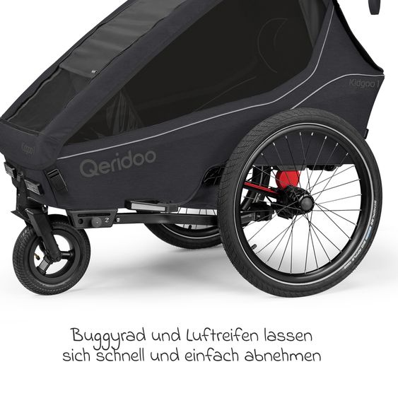 Qeridoo Kinderfahrradanhänger & Buggy Kidgoo 1 für 1 Kind (bis 50 kg) mit Kupplung, Dämpfsystem, XL-Kofferraum - Phantom Grey