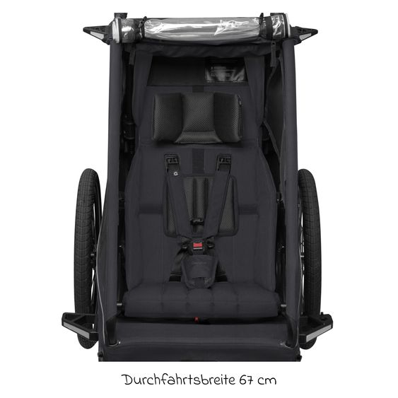 Qeridoo Kinderfahrradanhänger & Buggy Kidgoo 1 für 1 Kind (bis 50 kg) mit Kupplung, Dämpfsystem, XL-Kofferraum - Phantom Grey