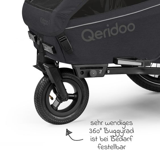 Qeridoo Kinderfahrradanhänger & Buggy Kidgoo 1 für 1 Kind (bis 50 kg) mit Kupplung, Dämpfsystem, XL-Kofferraum - Phantom Grey