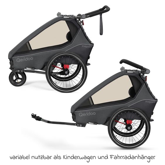 Qeridoo Kidgoo 1 children's bike trailer & buggy for 1 child with coupling, steam system, XL trunk (up to 50 kg) - Steel Grey