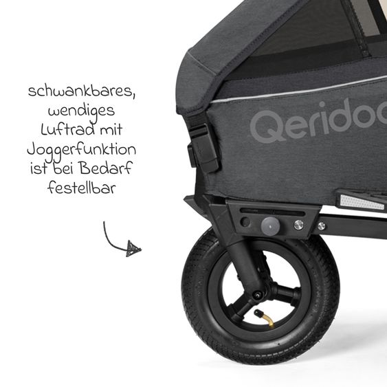 Qeridoo Kidgoo 1 children's bike trailer & buggy for 1 child with coupling, steam system, XL trunk (up to 50 kg) - Steel Grey