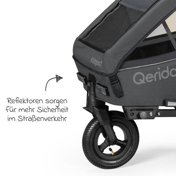 Qeridoo Kidgoo 1 children's bike trailer & buggy for 1 child with coupling, steam system, XL trunk (up to 50 kg) - Steel Grey