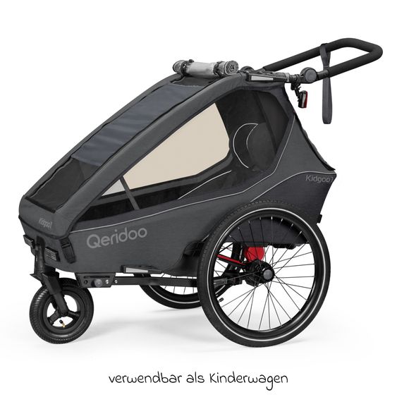 Qeridoo Kidgoo 1 children's bike trailer & buggy for 1 child with coupling, steam system, XL trunk (up to 50 kg) - Steel Grey