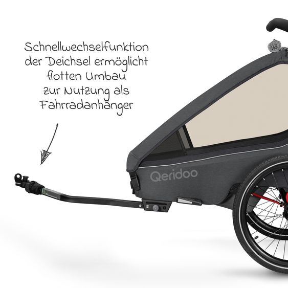 Qeridoo Kidgoo 1 children's bike trailer & buggy for 1 child with coupling, steam system, XL trunk (up to 50 kg) - Steel Grey