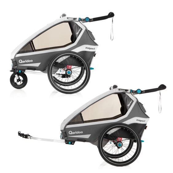 Qeridoo Kinderfahrradanhänger & Buggy Kidgoo 1 für 1 Kind mit Kupplung, Dämpfsystem, XL-Kofferraum (bis 50 kg) - Steel Grey