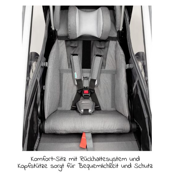 Qeridoo Kinderfahrradanhänger & Buggy Kidgoo 1 für 1 Kind mit Kupplung, Dämpfsystem, XL-Kofferraum (bis 50 kg) - Steel Grey