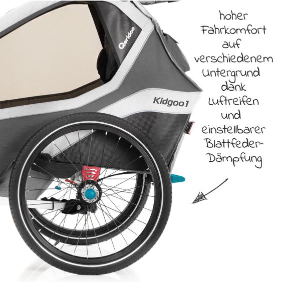 Qeridoo Kinderfahrradanhänger & Buggy Kidgoo 1 für 1 Kind mit Kupplung, Dämpfsystem, XL-Kofferraum (bis 50 kg) - Steel Grey