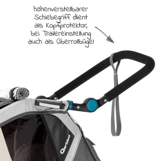 Qeridoo Kinderfahrradanhänger & Buggy Kidgoo 1 für 1 Kind mit Kupplung, Dämpfsystem, XL-Kofferraum (bis 50 kg) - Steel Grey