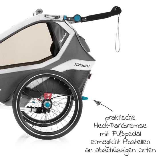 Qeridoo Kinderfahrradanhänger & Buggy Kidgoo 1 für 1 Kind mit Kupplung, Dämpfsystem, XL-Kofferraum (bis 50 kg) - Steel Grey