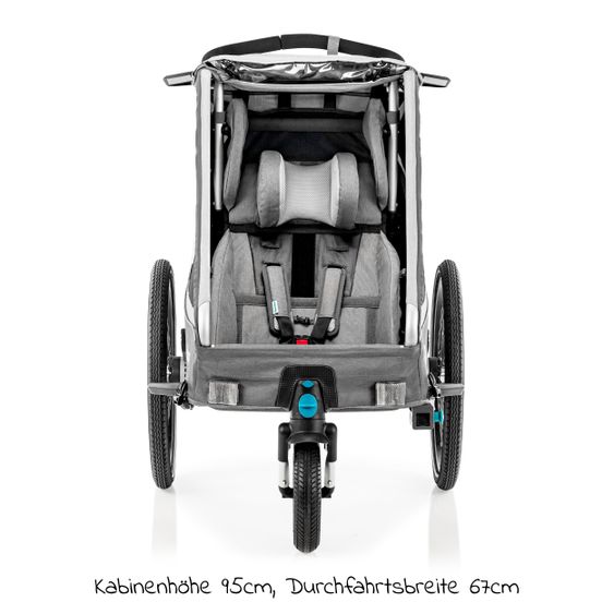 Qeridoo Kinderfahrradanhänger & Buggy Kidgoo 1 für 1 Kind mit Kupplung, Dämpfsystem, XL-Kofferraum (bis 50 kg) - Steel Grey