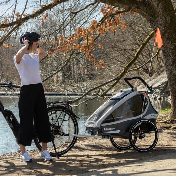 Qeridoo Kinderfahrradanhänger & Buggy Kidgoo 1 für 1 Kind mit Kupplung, Dämpfsystem, XL-Kofferraum (bis 50 kg) - Steel Grey