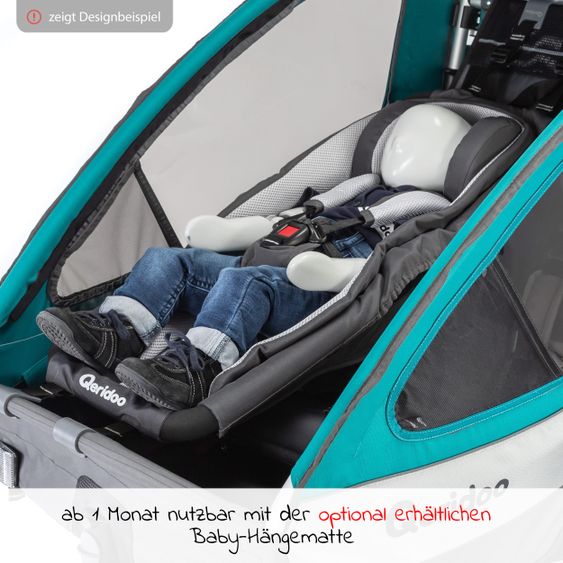 Qeridoo Kinderfahrradanhänger & Buggy Kidgoo 1 für 1 Kind mit Kupplung, Dämpfsystem, XL-Kofferraum (bis 50 kg) - Steel Grey