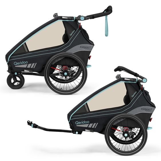 Qeridoo Kinderfahrradanhänger & Buggy Kidgoo 1 Sport für 1 Kind mit Kupplung, Blattfeder-Dämpfsystem (bis 50 kg) - Arctic Blue