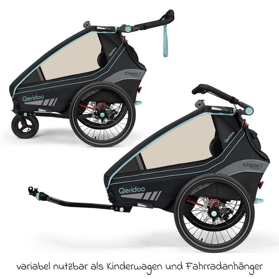 Qeridoo Kinderfahrradanhänger & Buggy Kidgoo 1 Sport für 1 Kind mit Kupplung, Blattfeder-Dämpfsystem (bis 50 kg) - Arctic Blue