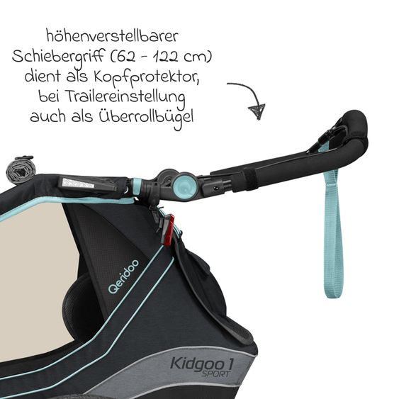 Qeridoo Kinderfahrradanhänger & Buggy Kidgoo 1 Sport für 1 Kind mit Kupplung, Blattfeder-Dämpfsystem (bis 50 kg) - Arctic Blue