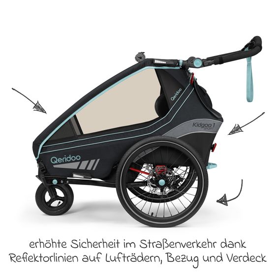 Qeridoo Kinderfahrradanhänger & Buggy Kidgoo 1 Sport für 1 Kind mit Kupplung, Blattfeder-Dämpfsystem (bis 50 kg) - Arctic Blue