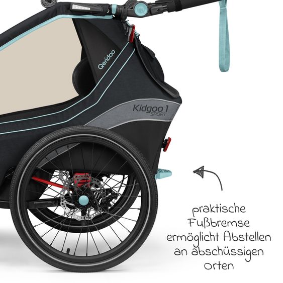 Qeridoo Kinderfahrradanhänger & Buggy Kidgoo 1 Sport für 1 Kind mit Kupplung, Blattfeder-Dämpfsystem (bis 50 kg) - Arctic Blue