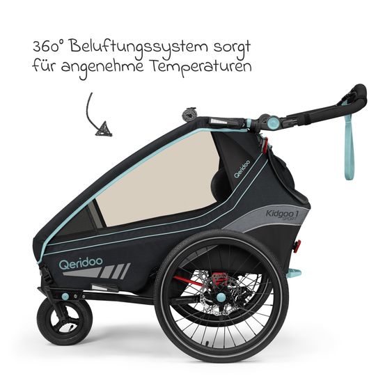 Qeridoo Kinderfahrradanhänger & Buggy Kidgoo 1 Sport für 1 Kind mit Kupplung, Blattfeder-Dämpfsystem (bis 50 kg) - Arctic Blue