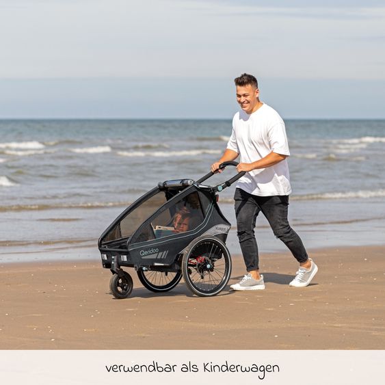 Qeridoo Kinderfahrradanhänger & Buggy Kidgoo 1 Sport für 1 Kind mit Kupplung, Blattfeder-Dämpfsystem (bis 50 kg) - Arctic Blue