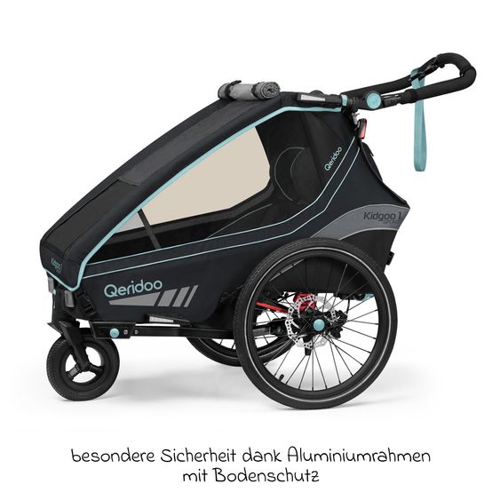 Qeridoo Kinderfahrradanhänger & Buggy Kidgoo 1 Sport für 1 Kind mit Kupplung, Blattfeder-Dämpfsystem (bis 50 kg) - Arctic Blue