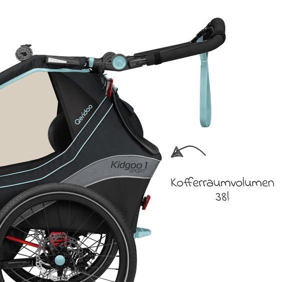 Qeridoo Kinderfahrradanhänger & Buggy Kidgoo 1 Sport für 1 Kind mit Kupplung, Blattfeder-Dämpfsystem (bis 50 kg) - Arctic Blue