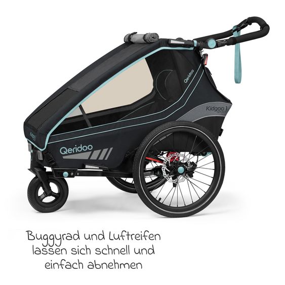 Qeridoo Kinderfahrradanhänger & Buggy Kidgoo 1 Sport für 1 Kind mit Kupplung, Blattfeder-Dämpfsystem (bis 50 kg) - Arctic Blue