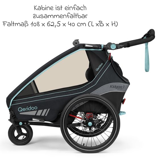 Qeridoo Kinderfahrradanhänger & Buggy Kidgoo 1 Sport für 1 Kind mit Kupplung, Blattfeder-Dämpfsystem (bis 50 kg) - Arctic Blue