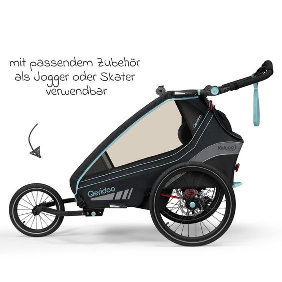 Qeridoo Kinderfahrradanhänger & Buggy Kidgoo 1 Sport für 1 Kind mit Kupplung, Blattfeder-Dämpfsystem (bis 50 kg) - Arctic Blue