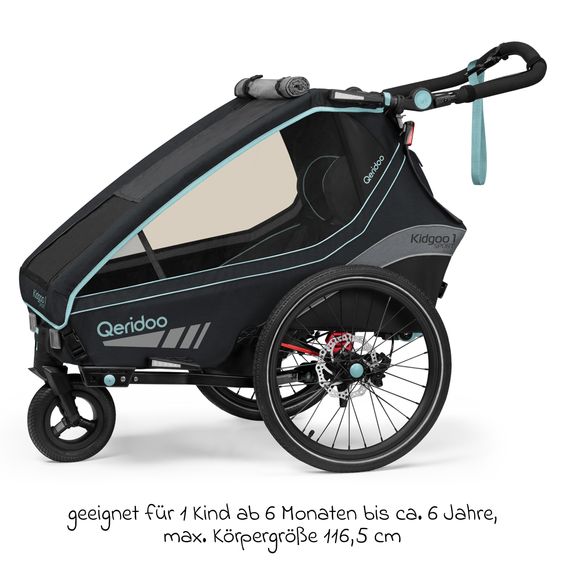 Qeridoo Kinderfahrradanhänger & Buggy Kidgoo 1 Sport für 1 Kind mit Kupplung, Blattfeder-Dämpfsystem (bis 50 kg) - Arctic Blue