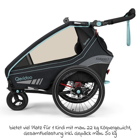 Qeridoo Kinderfahrradanhänger & Buggy Kidgoo 1 Sport für 1 Kind mit Kupplung, Blattfeder-Dämpfsystem (bis 50 kg) - Arctic Blue