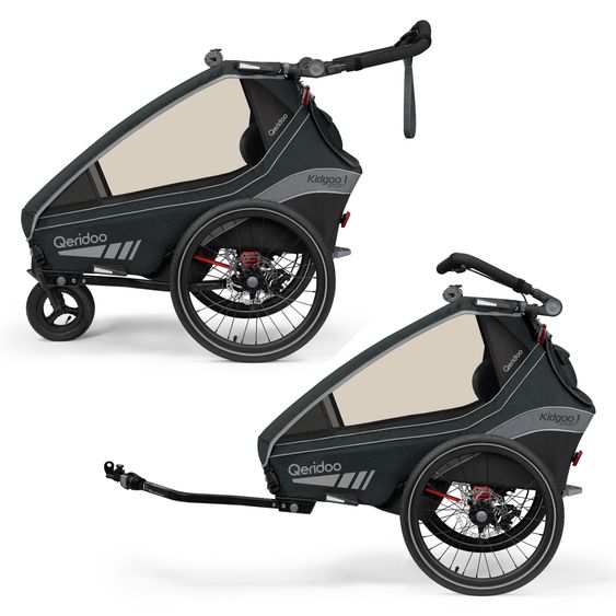 Qeridoo Kinderfahrradanhänger & Buggy Kidgoo 1 Sport für 1 Kind mit Kupplung, Blattfeder-Dämpfsystem (bis 50 kg) - Limited Edition - Grey