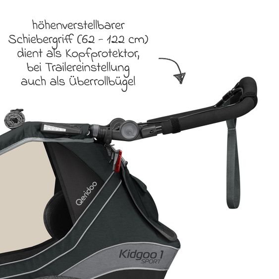 Qeridoo Kinderfahrradanhänger & Buggy Kidgoo 1 Sport für 1 Kind mit Kupplung, Blattfeder-Dämpfsystem (bis 50 kg) - Limited Edition - Grey