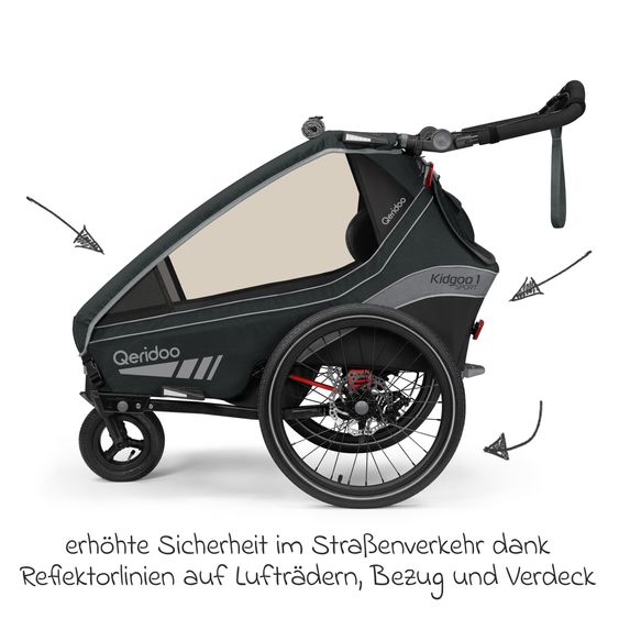 Qeridoo Kinderfahrradanhänger & Buggy Kidgoo 1 Sport für 1 Kind mit Kupplung, Blattfeder-Dämpfsystem (bis 50 kg) - Limited Edition - Grey