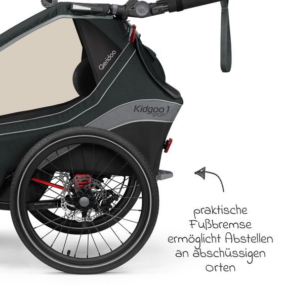 Qeridoo Kinderfahrradanhänger & Buggy Kidgoo 1 Sport für 1 Kind mit Kupplung, Blattfeder-Dämpfsystem (bis 50 kg) - Limited Edition - Grey