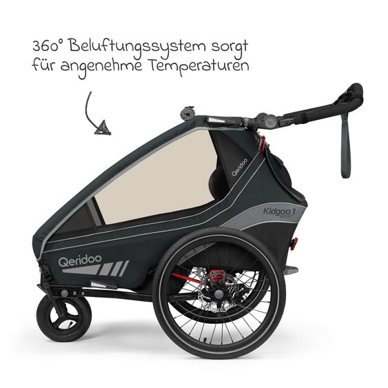 Qeridoo Kinderfahrradanhänger & Buggy Kidgoo 1 Sport für 1 Kind mit Kupplung, Blattfeder-Dämpfsystem (bis 50 kg) - Limited Edition - Grey