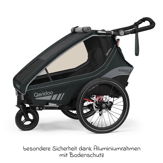 Qeridoo Kinderfahrradanhänger & Buggy Kidgoo 1 Sport für 1 Kind mit Kupplung, Blattfeder-Dämpfsystem (bis 50 kg) - Limited Edition - Grey