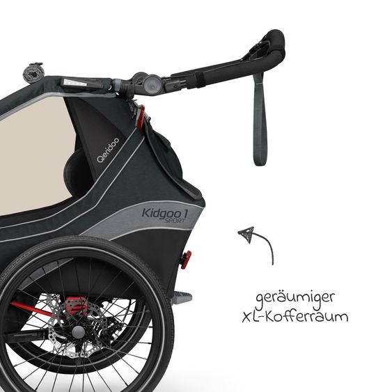 Qeridoo Kinderfahrradanhänger & Buggy Kidgoo 1 Sport für 1 Kind mit Kupplung, Blattfeder-Dämpfsystem (bis 50 kg) - Limited Edition - Grey