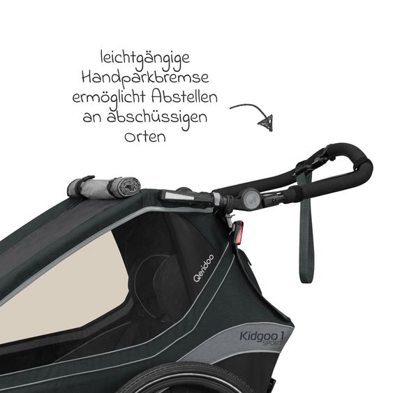 Qeridoo Kinderfahrradanhänger & Buggy Kidgoo 1 Sport für 1 Kind mit Kupplung, Blattfeder-Dämpfsystem (bis 50 kg) - Limited Edition - Grey