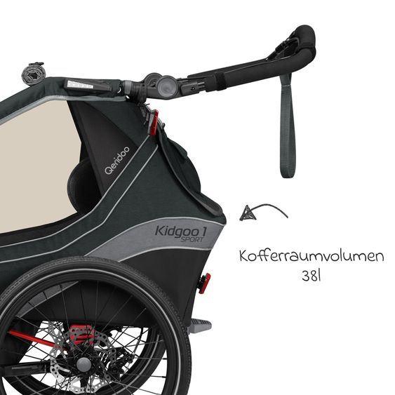 Qeridoo Kinderfahrradanhänger & Buggy Kidgoo 1 Sport für 1 Kind mit Kupplung, Blattfeder-Dämpfsystem (bis 50 kg) - Limited Edition - Grey