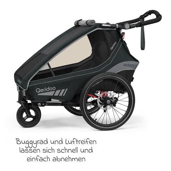 Qeridoo Kinderfahrradanhänger & Buggy Kidgoo 1 Sport für 1 Kind mit Kupplung, Blattfeder-Dämpfsystem (bis 50 kg) - Limited Edition - Grey