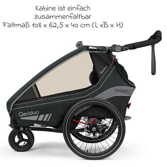 Qeridoo Kinderfahrradanhänger & Buggy Kidgoo 1 Sport für 1 Kind mit Kupplung, Blattfeder-Dämpfsystem (bis 50 kg) - Limited Edition - Grey