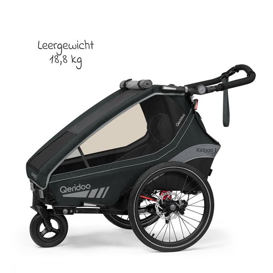 Qeridoo Kinderfahrradanhänger & Buggy Kidgoo 1 Sport für 1 Kind mit Kupplung, Blattfeder-Dämpfsystem (bis 50 kg) - Limited Edition - Grey