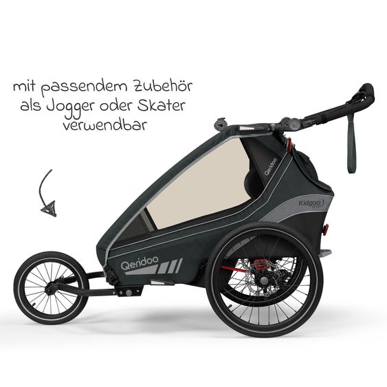 Qeridoo Kinderfahrradanhänger & Buggy Kidgoo 1 Sport für 1 Kind mit Kupplung, Blattfeder-Dämpfsystem (bis 50 kg) - Limited Edition - Grey